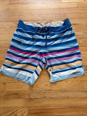 Patagonia Men’s Blue Multi-Stripe Swim Board Shorts